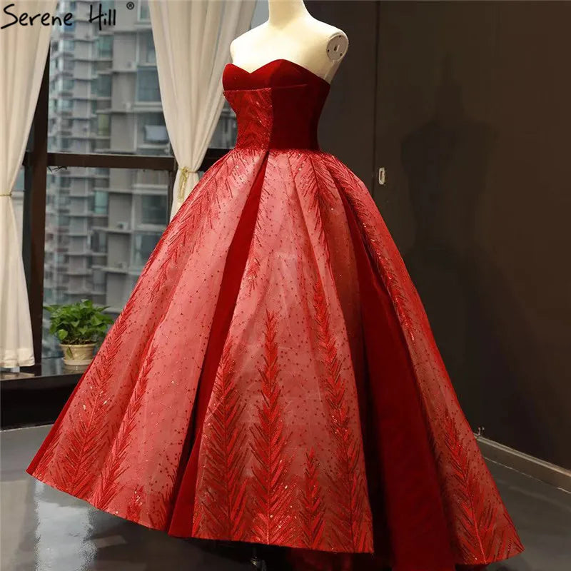 Wine Red Straplss Sexy High-end Wedding Dresses 2024 Vintage Luxury Off Shoulder Sequined Bride Gown 66743 Custom Made