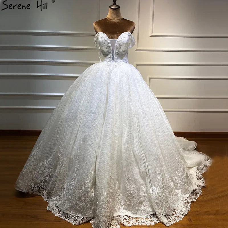 Dubai Design White Luxury Vintage Wedding Dresses 2024 Off Shoulder Handmade Flowers Bridal Gown Real Photo HA2195