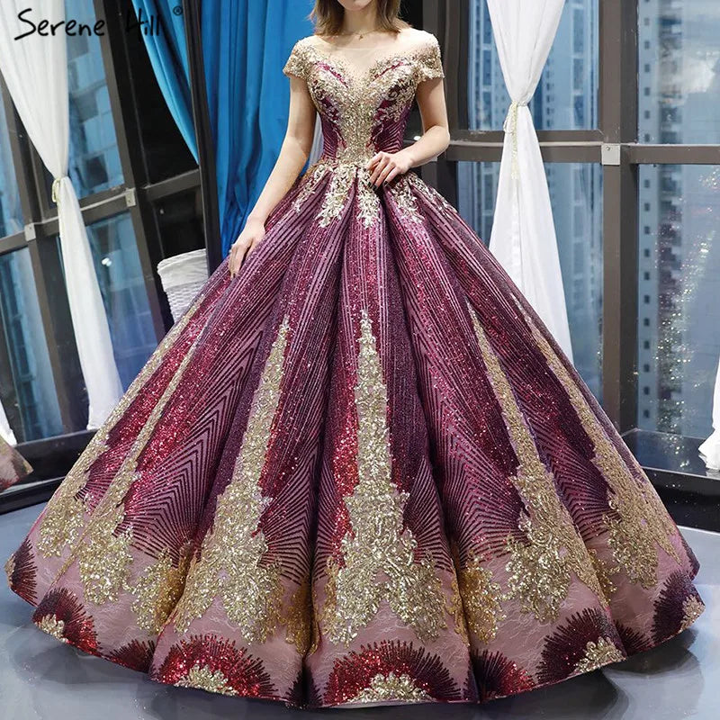 Purple Red Sleeveless Sparkly Luxury Wedding Dress 2024 Sequined High-end Sexy Bridal Gowns HM66754 Custom Made