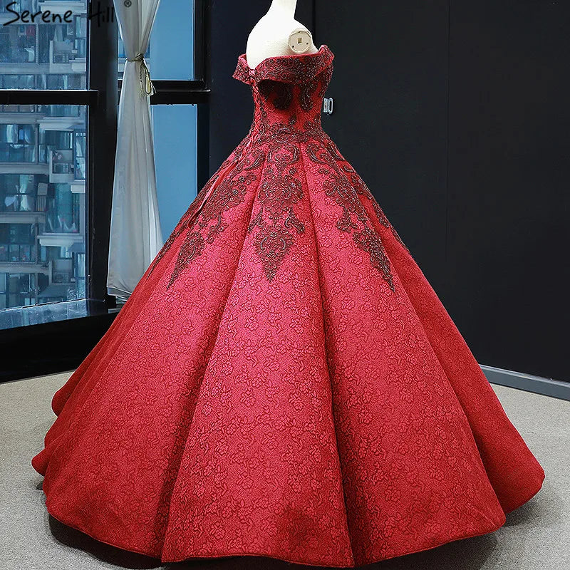 Wine Red Vintage High-end Sexy Wedding Dress 2024 Off Shoulder Beading Lace Bridal Gowns Real Photo HM66859 Custom Made