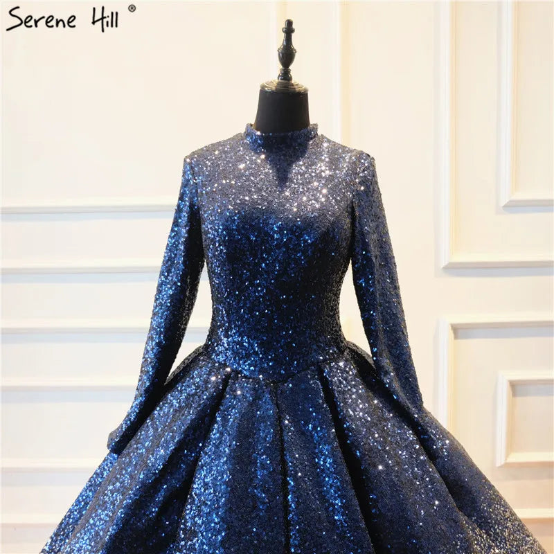 Luxury Full Sequined Sparkly High-end Wedding Dress 2024 New Long Sleeve Vintage Bridal Wedding Gown Real Photo