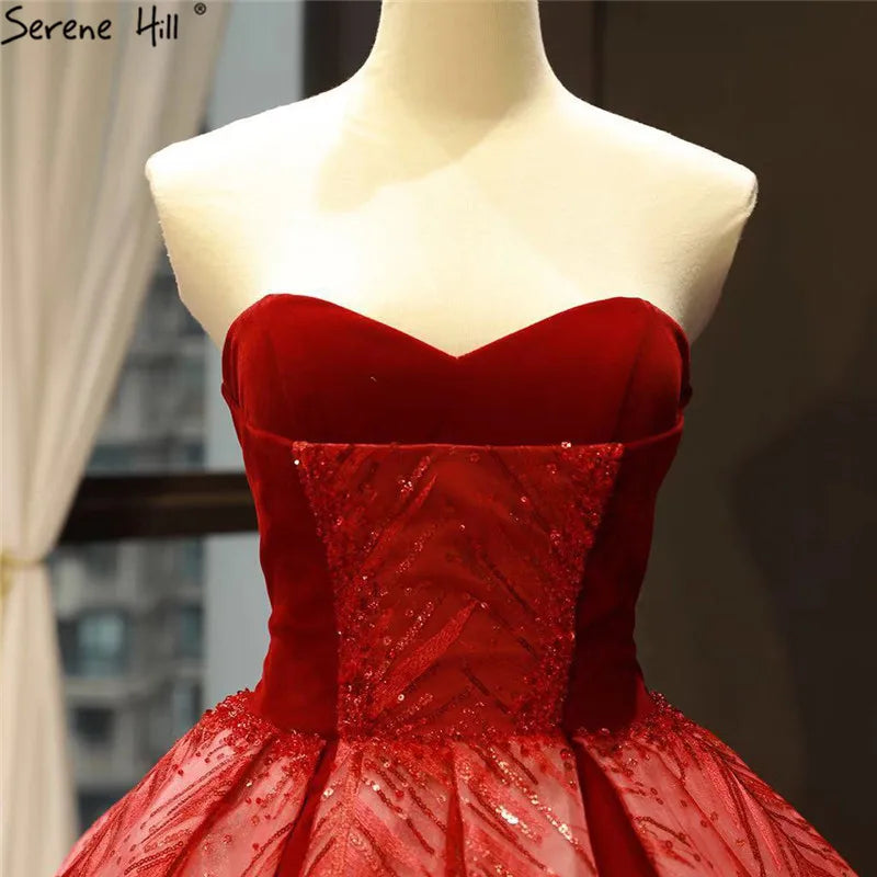Wine Red Straplss Sexy High-end Wedding Dresses 2024 Vintage Luxury Off Shoulder Sequined Bride Gown 66743 Custom Made