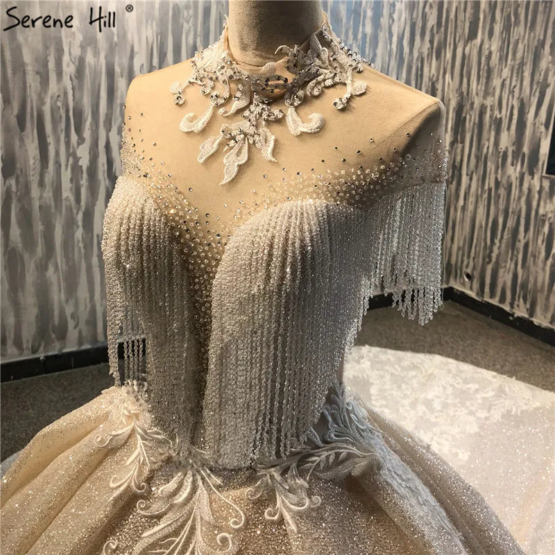 Newest High Extreme Luxury Fashion Wedding Dresses Crystal Tassel Sleeveless Sexy Lace Up Bridal Dress 2024 Real Photo HA2179