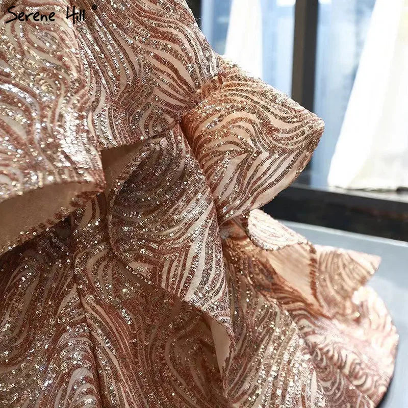 Dubai Late Gold Short Sleeves Wedding Dresses 2024 Luxury Sequined Feathers Bridal Gowns Real Photo HM66749 Custom Made
