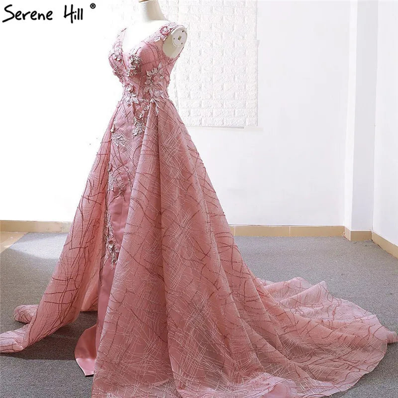 High-end Red Bean Sexy V-Neck Evening Dresses 2024 Handmade Flowers Sequined Vintage Evening Gowns Real Photo HM66719