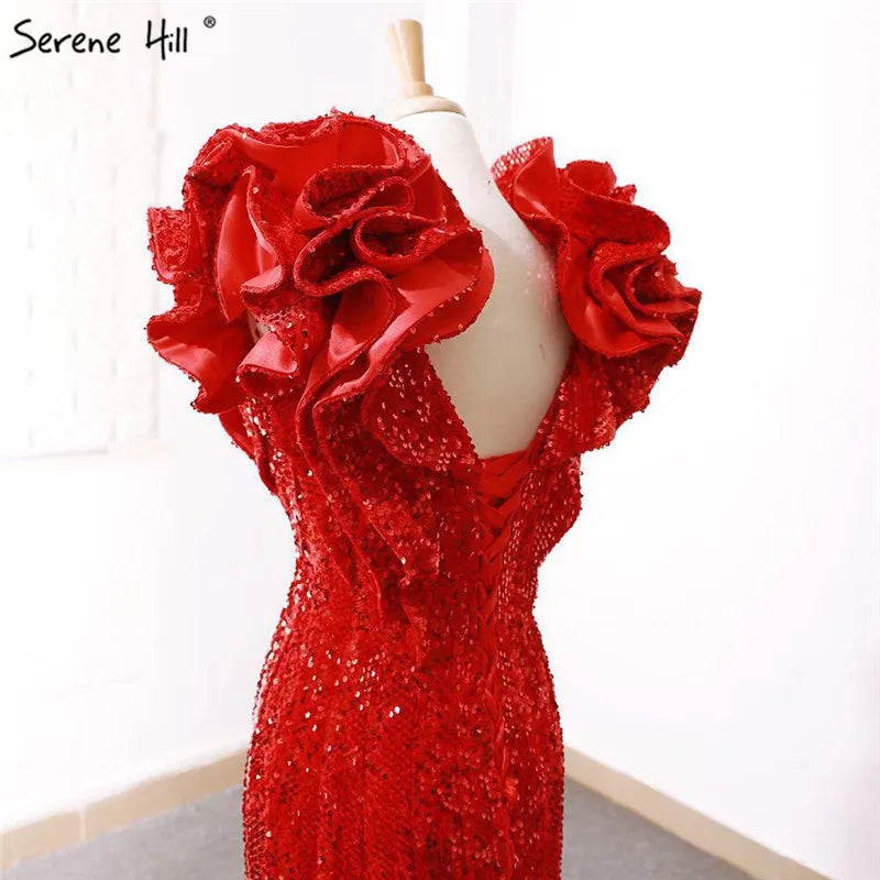 Red High-end Deep V-Neck Sleeveless Wedding Dresses Sexy Slim Sequined Mermaid Bridal Gowns 2024 Real Picture HM66736