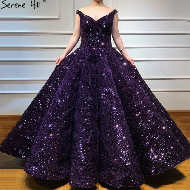 Blue Luxury Dubai Design V-Neck Wedding Dresses 2024 Sequin Sparkle Sleeveless High-end Wedding Gown Real Photo