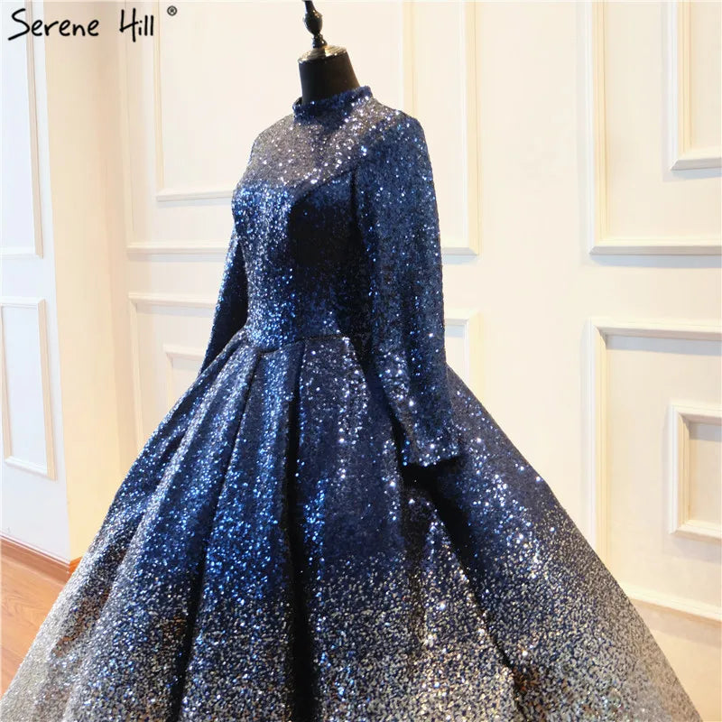 Luxury Full Sequined Sparkly High-end Wedding Dress 2024 New Long Sleeve Vintage Bridal Wedding Gown Real Photo