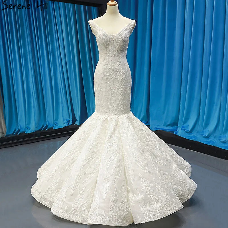 White Sequined Sexy Wedding Dresses 2024 Mermaid High-end Luxury Bridal Gowns Real Photo HM66708 Custom Made