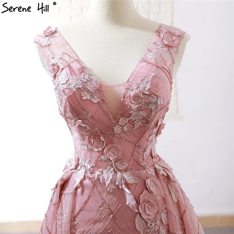 High-end Red Bean Sexy V-Neck Evening Dresses 2024 Handmade Flowers Sequined Vintage Evening Gowns Real Photo HM66719