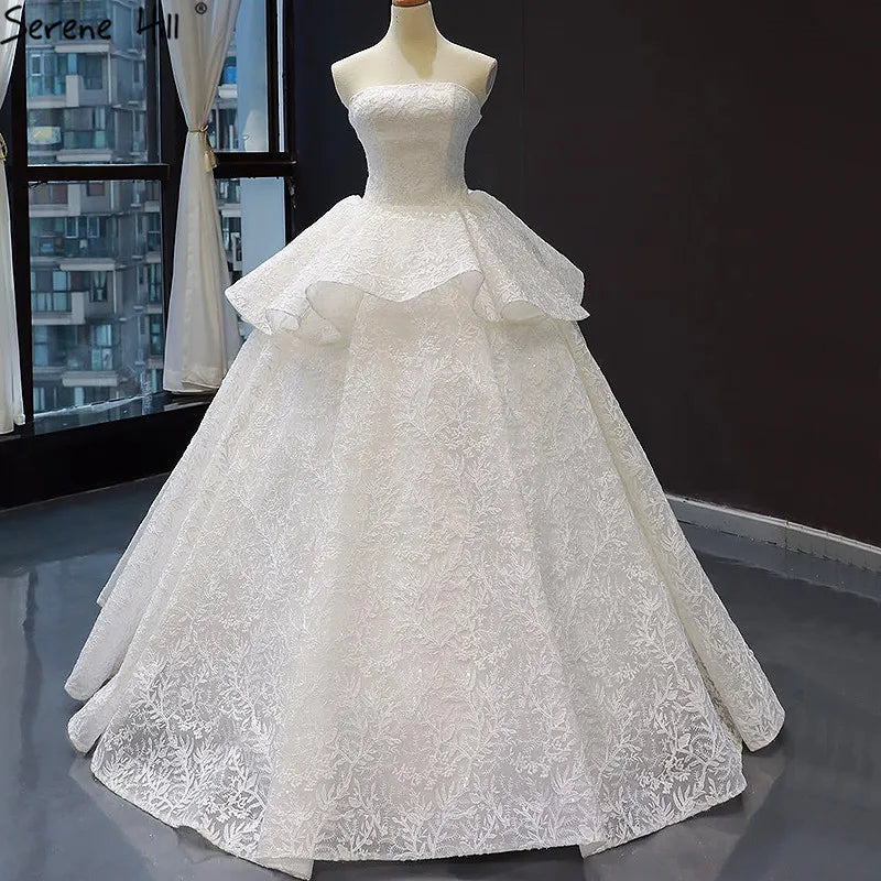 White Strapless Sexy Vintage Wedding Dresses 2024 Lace Sequined Sleeveless Bridal Gowns Real Photo HM66632 Custom Made