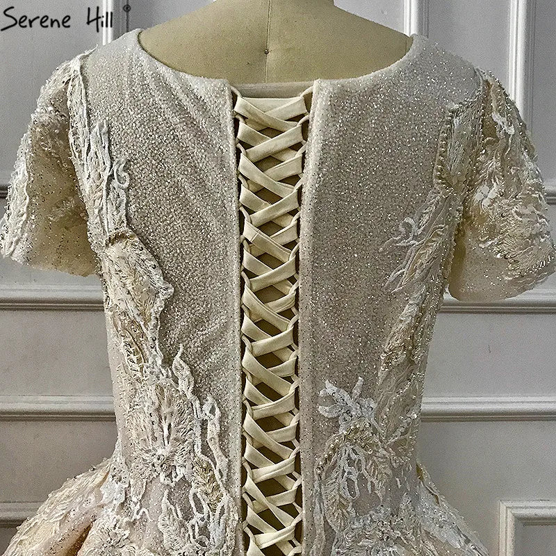 Ivory Luxury Short Sleeves Sexy Wedding Dresses 2024 High-end Vintage Glitter Bride Gowns Real Photo HA2227 Custom Made