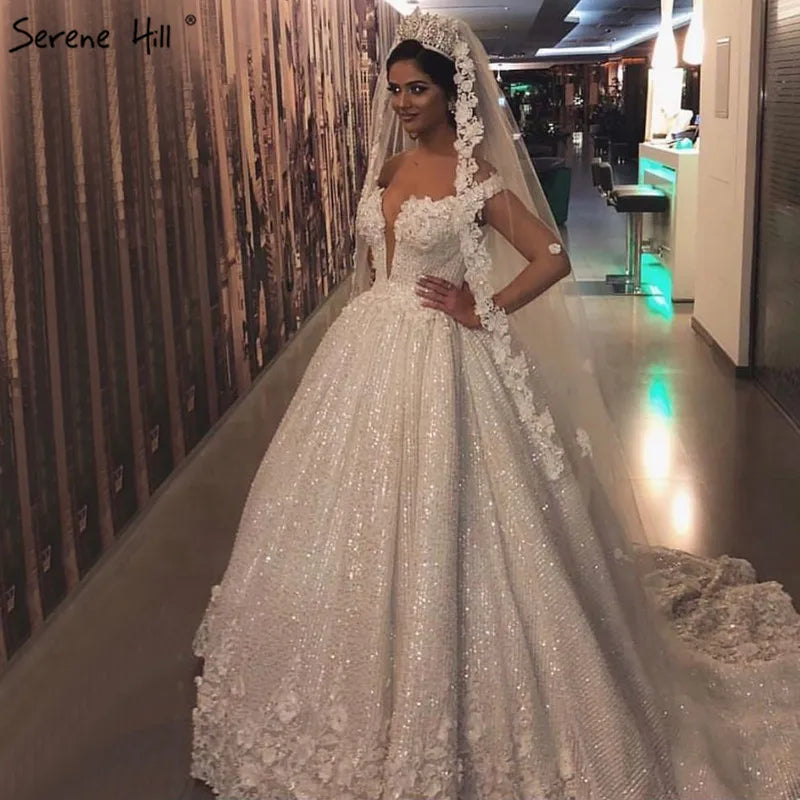 Dubai Design White Luxury Vintage Wedding Dresses 2024 Off Shoulder Handmade Flowers Bridal Gown Real Photo HA2195