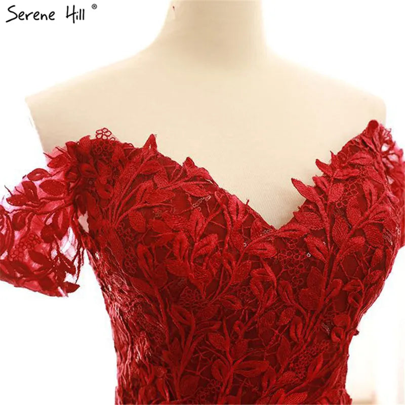 Dubai Designer Red Strapless Sexy Wedding Dresses Fashion Vintage Appliques Sequined New Bride Gowns 2024 Serene Hill HM66601