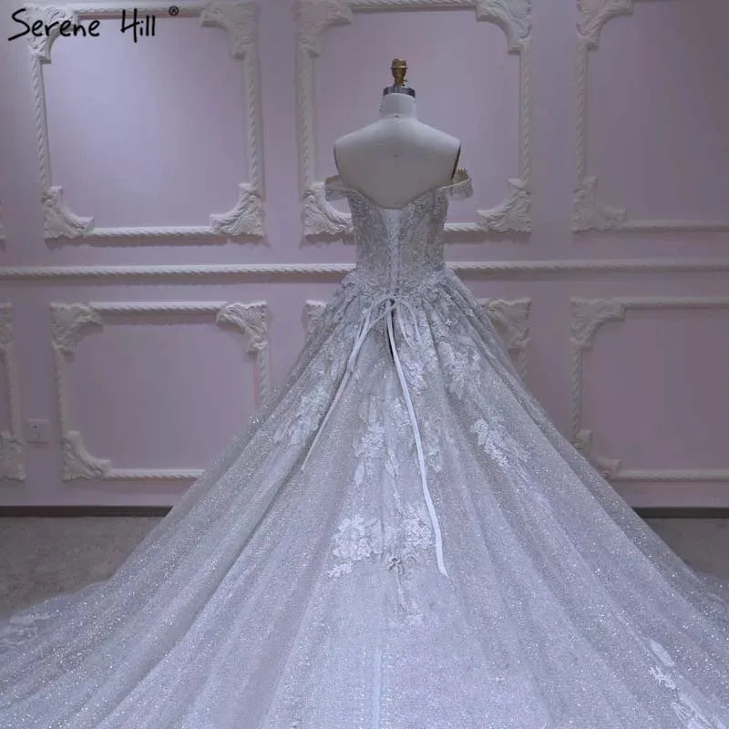 Dubai High-end Glitter Handmade Flowers Wedding Dress 2024 Off Shoulder Fashion Luxury Sexy Bridal Gown Real Picture HA2168