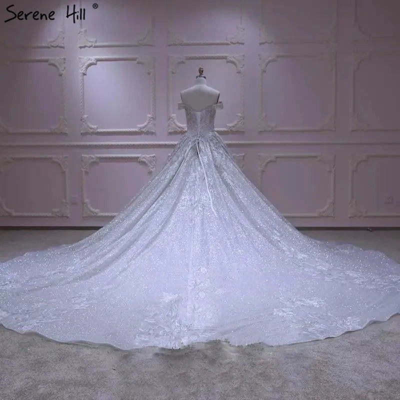 Dubai High-end Glitter Handmade Flowers Wedding Dress 2024 Off Shoulder Fashion Luxury Sexy Bridal Gown Real Picture HA2168