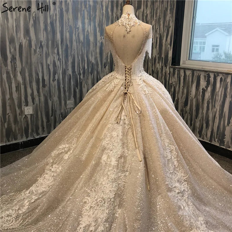 Newest High Extreme Luxury Fashion Wedding Dresses Crystal Tassel Sleeveless Sexy Lace Up Bridal Dress 2024 Real Photo HA2179