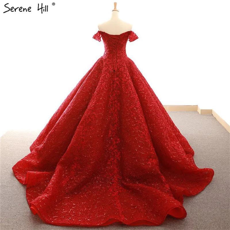 Dubai Designer Red Strapless Sexy Wedding Dresses Fashion Vintage Appliques Sequined New Bride Gowns 2024 Serene Hill HM66601