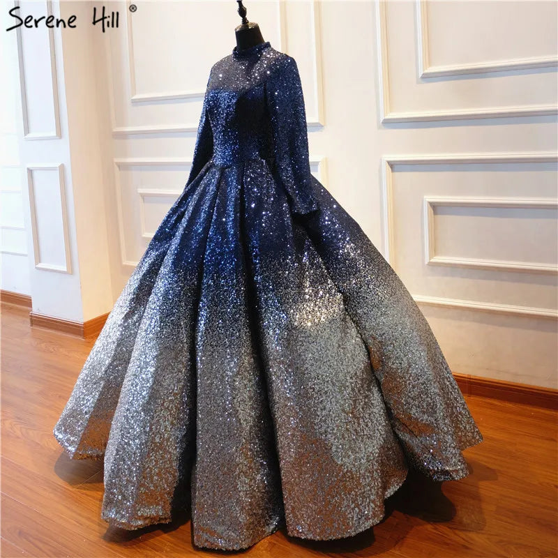 Luxury Full Sequined Sparkly High-end Wedding Dress 2024 New Long Sleeve Vintage Bridal Wedding Gown Real Photo
