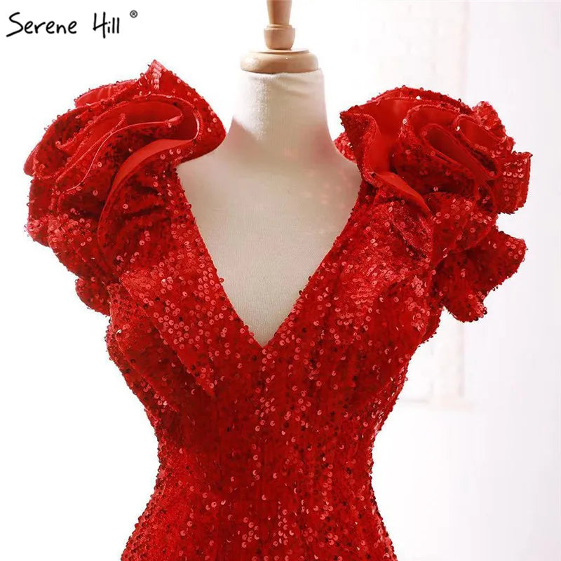Red High-end Deep V-Neck Sleeveless Wedding Dresses Sexy Slim Sequined Mermaid Bridal Gowns 2024 Real Picture HM66736