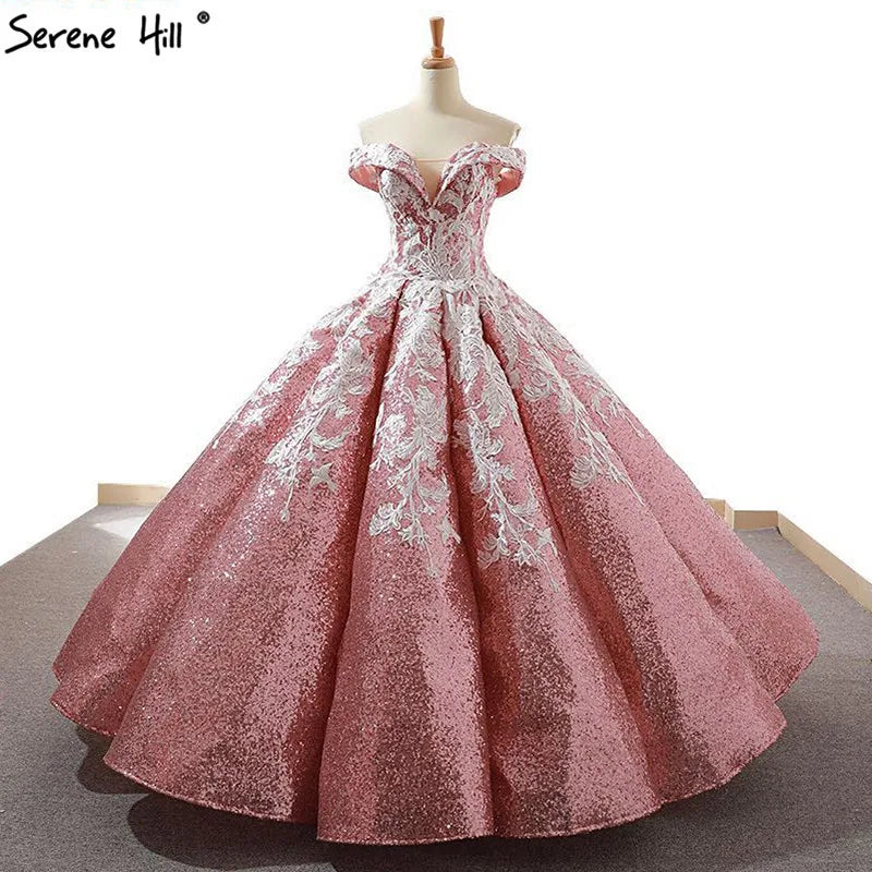 Handmade Flowers Sequined Sparkle Luxury Wedding Dress 2023 Sky Blue Off Shoulder Sexy Fashion Bridal Gown Real Photo 66667