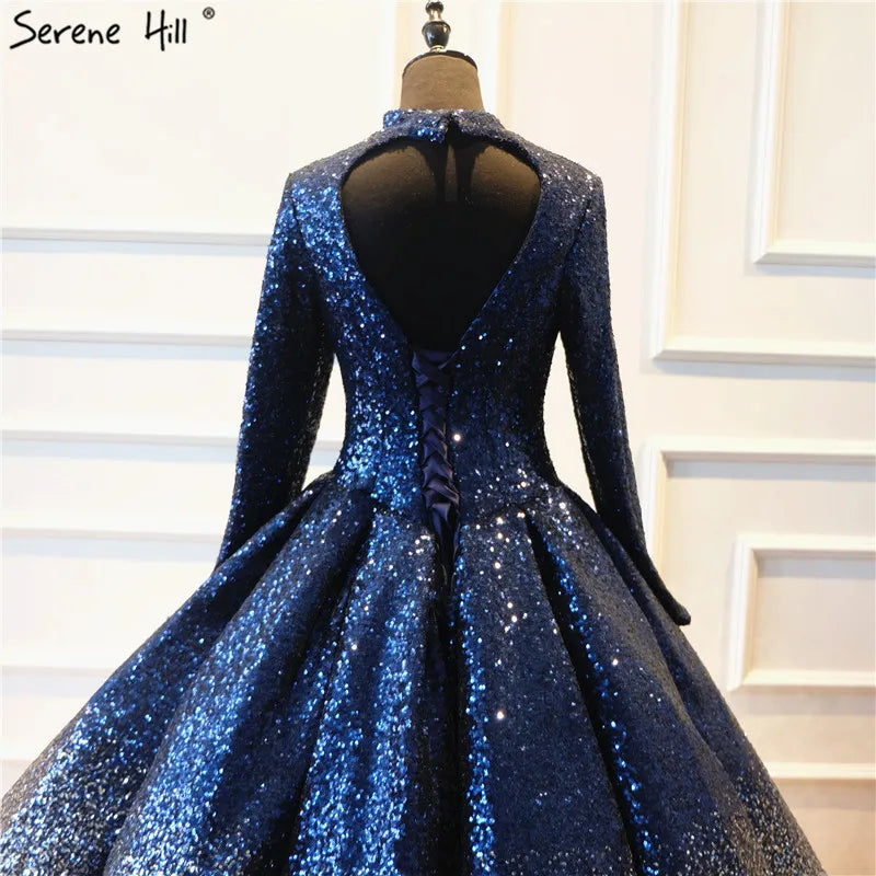 Luxury Full Sequined Sparkly High-end Wedding Dress 2024 New Long Sleeve Vintage Bridal Wedding Gown Real Photo