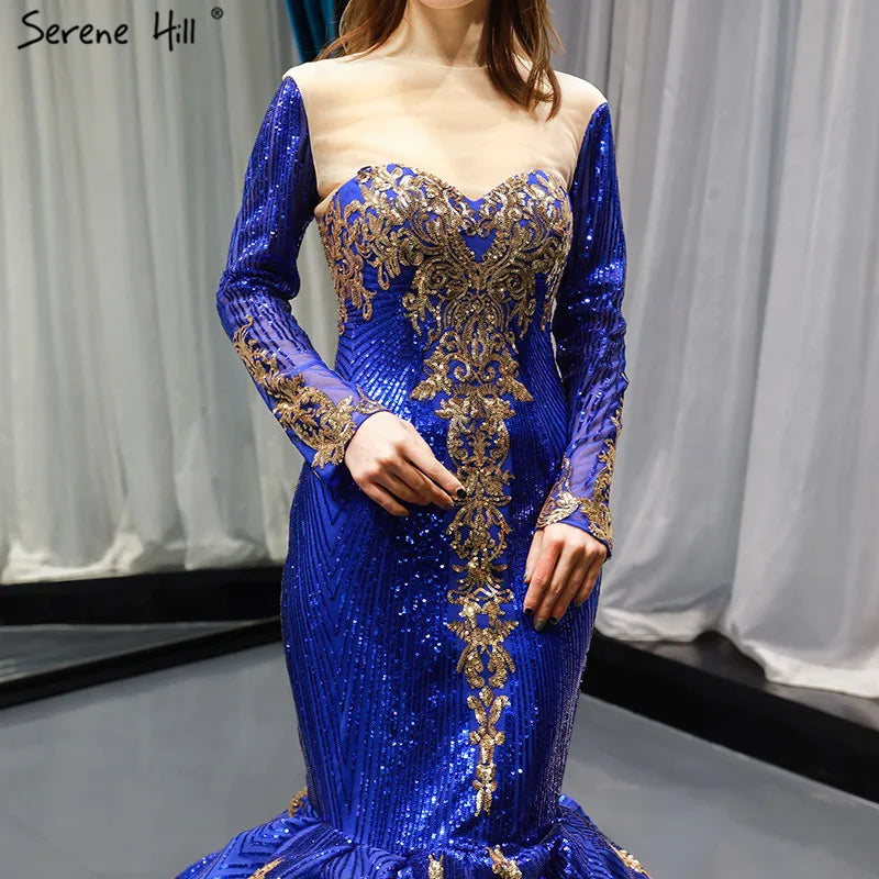 Dubai Blue Sequined Sexy Wedding Dresses 2024 Removable Long Sleeves Luxury Bridal Gowns Real Photo HM66787 Custom Made