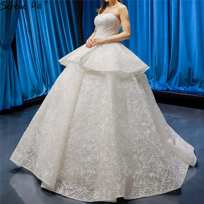White Strapless Sexy Vintage Wedding Dresses 2024 Lace Sequined Sleeveless Bridal Gowns Real Photo HM66632 Custom Made