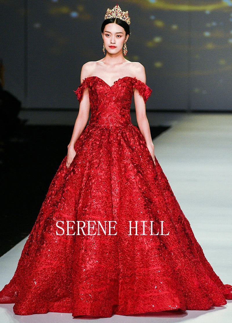 Dubai Designer Red Strapless Sexy Wedding Dresses Fashion Vintage Appliques Sequined New Bride Gowns 2024 Serene Hill HM66601