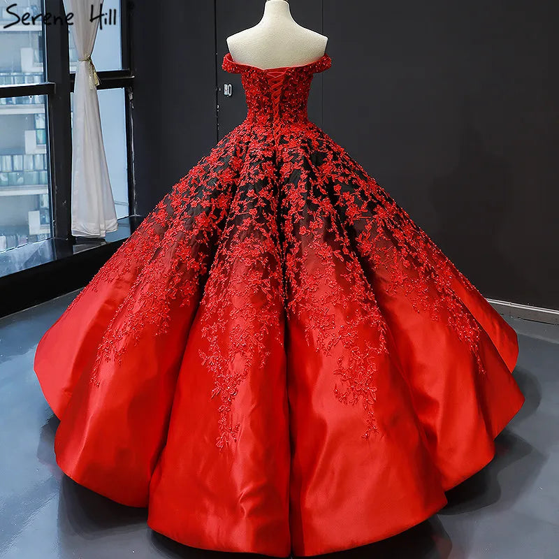 Black Red Off Shoulder Sexy Wedding Dress 2024 Vintage High-end Flowers Pearls Bridal Gowns Real Photo HM66842 Custom Made
