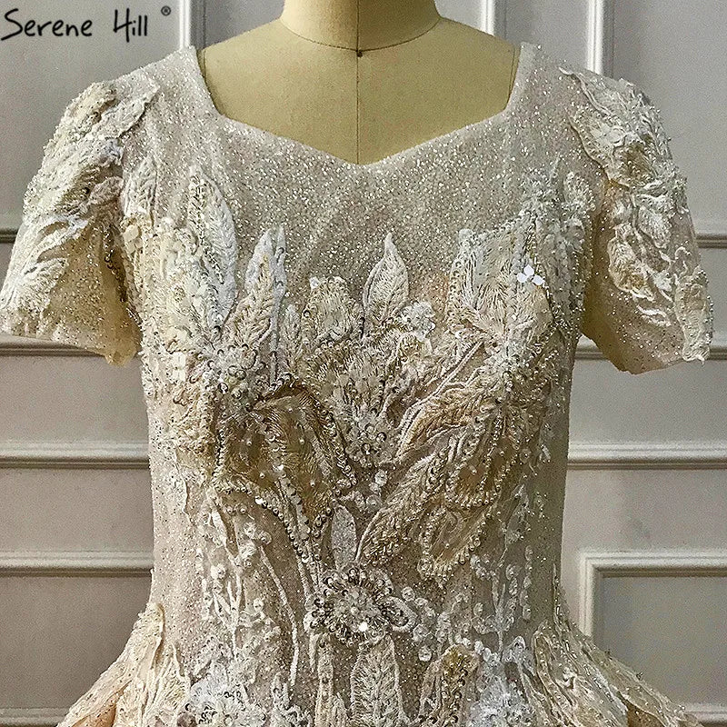 Ivory Luxury Short Sleeves Sexy Wedding Dresses 2024 High-end Vintage Glitter Bride Gowns Real Photo HA2227 Custom Made