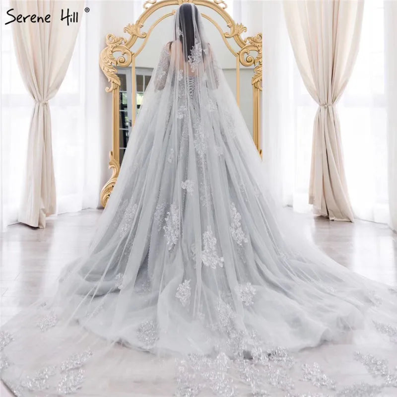 Grey Long Sleeves Luxury Sexy Wedding Dress With Beading Sequined Beading High-end Vintage Bridal Gowns 2024
