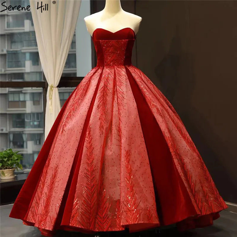 Wine Red Straplss Sexy High-end Wedding Dresses 2024 Vintage Luxury Off Shoulder Sequined Bride Gown 66743 Custom Made
