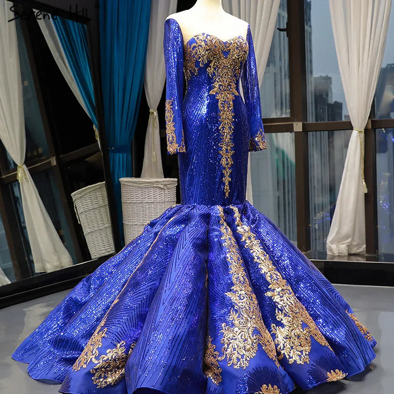 Dubai Blue Sequined Sexy Wedding Dresses 2024 Removable Long Sleeves Luxury Bridal Gowns Real Photo HM66787 Custom Made