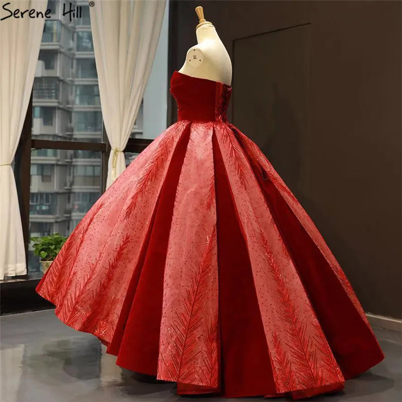 Wine Red Straplss Sexy High-end Wedding Dresses 2024 Vintage Luxury Off Shoulder Sequined Bride Gown 66743 Custom Made