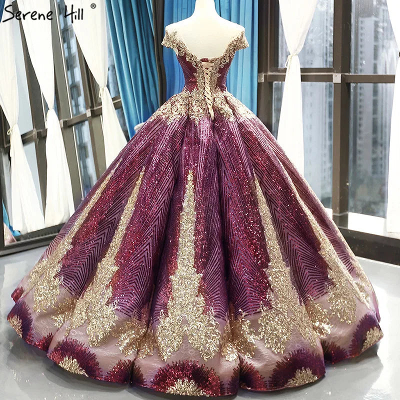 Purple Red Sleeveless Sparkly Luxury Wedding Dress 2024 Sequined High-end Sexy Bridal Gowns HM66754 Custom Made