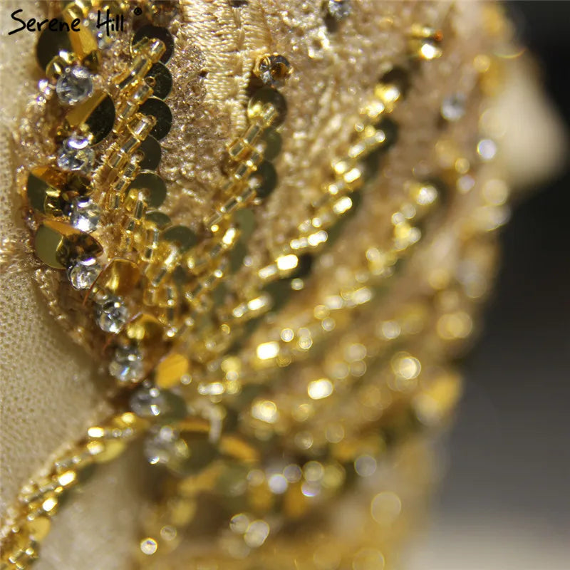Dubai High-end Short Sleeves Luxury Wedding Dress Vintage Sexy Off Shoulder Gold Beading Sequined Wedding Bride Gown 2024