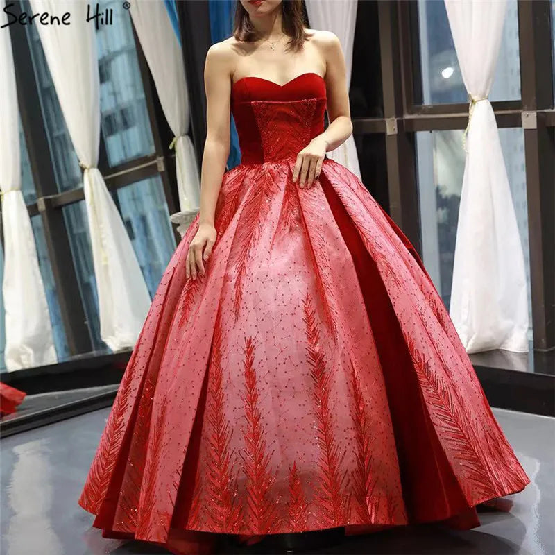 Wine Red Straplss Sexy High-end Wedding Dresses 2024 Vintage Luxury Off Shoulder Sequined Bride Gown 66743 Custom Made