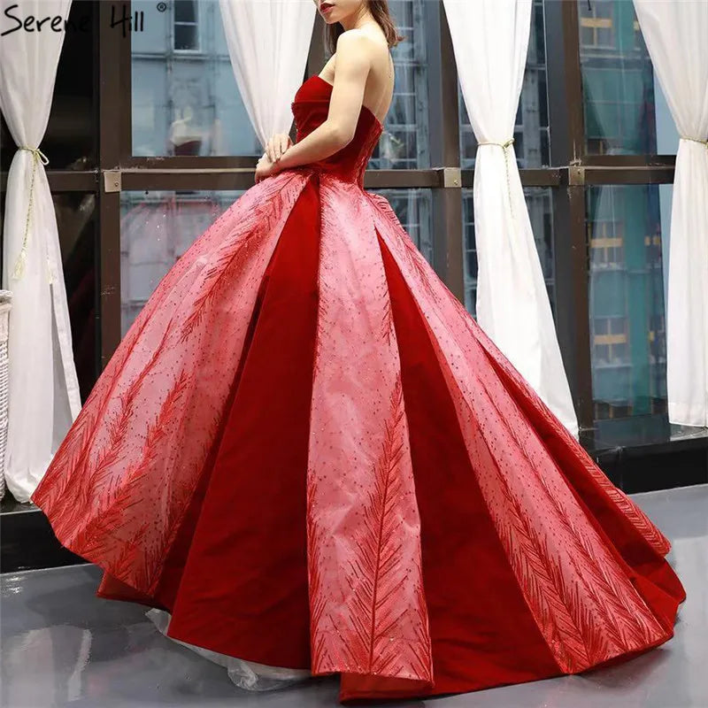 Wine Red Straplss Sexy High-end Wedding Dresses 2024 Vintage Luxury Off Shoulder Sequined Bride Gown 66743 Custom Made