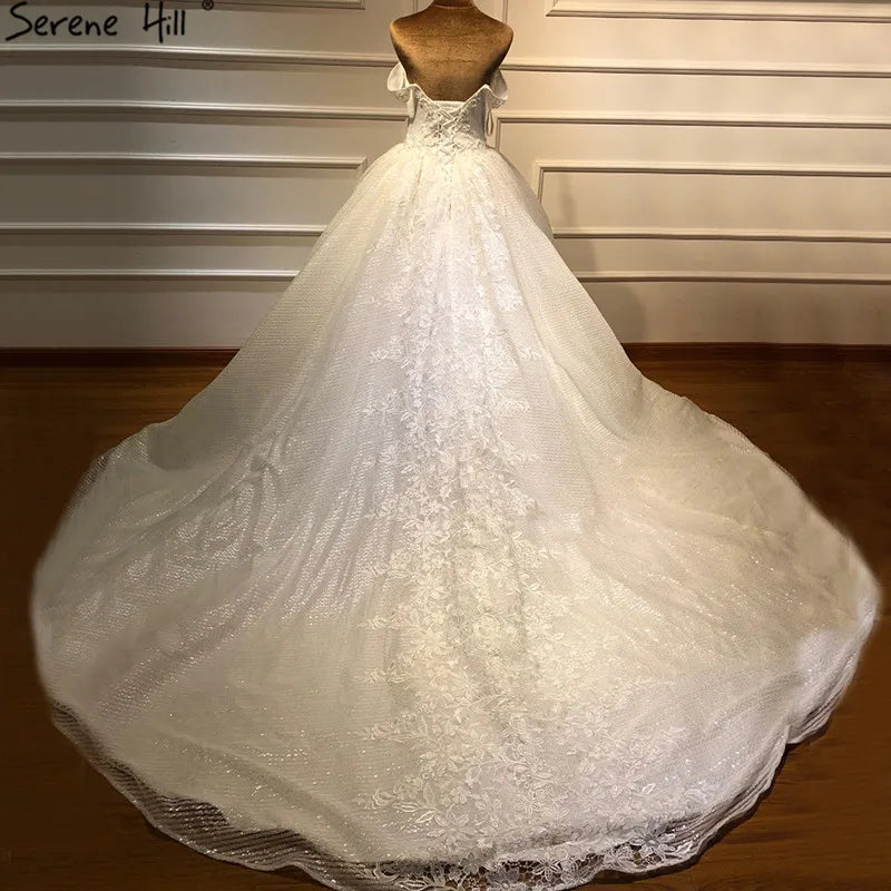 Dubai Design White Luxury Vintage Wedding Dresses 2024 Off Shoulder Handmade Flowers Bridal Gown Real Photo HA2195