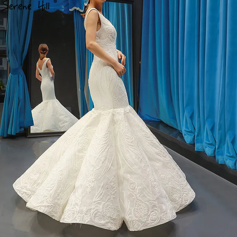 White Sequined Sexy Wedding Dresses 2024 Mermaid High-end Luxury Bridal Gowns Real Photo HM66708 Custom Made