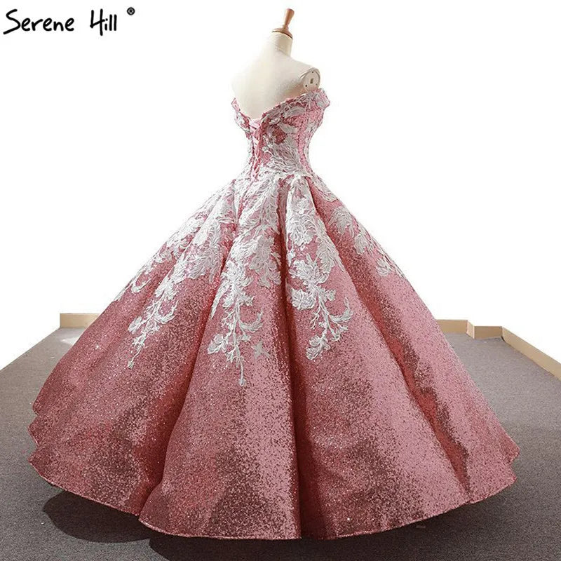 Handmade Flowers Sequined Sparkle Luxury Wedding Dress 2023 Sky Blue Off Shoulder Sexy Fashion Bridal Gown Real Photo 66667