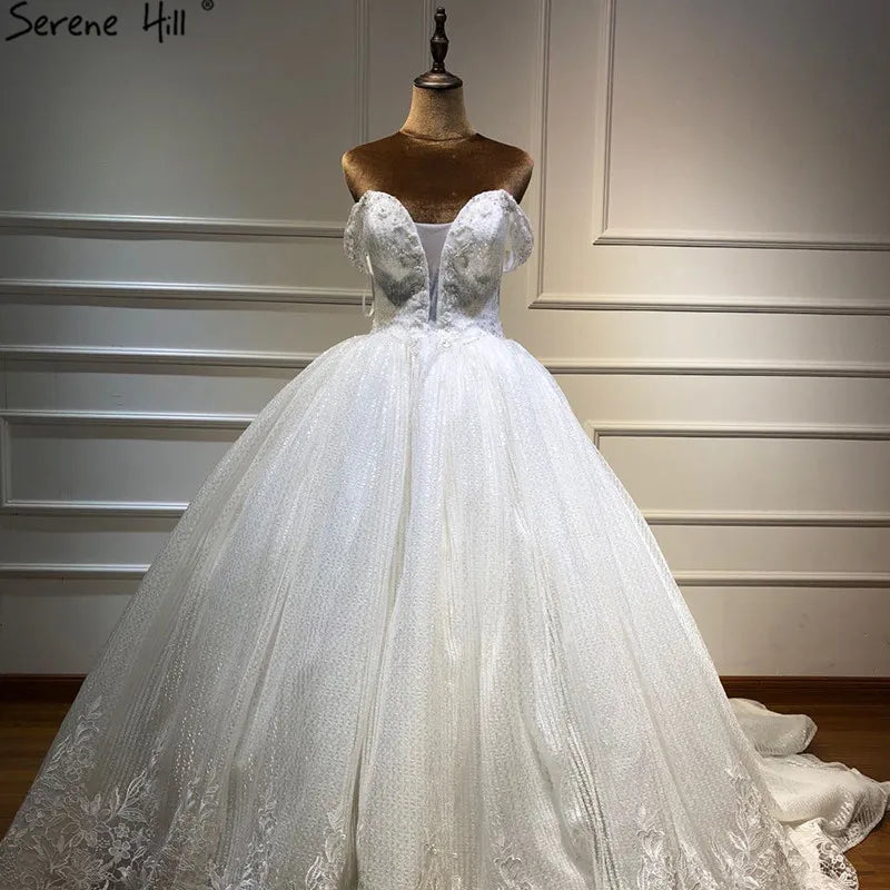 Dubai Design White Luxury Vintage Wedding Dresses 2024 Off Shoulder Handmade Flowers Bridal Gown Real Photo HA2195