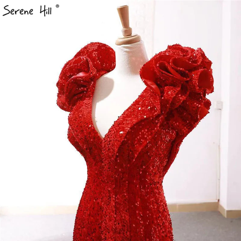 Red High-end Deep V-Neck Sleeveless Wedding Dresses Sexy Slim Sequined Mermaid Bridal Gowns 2024 Real Picture HM66736