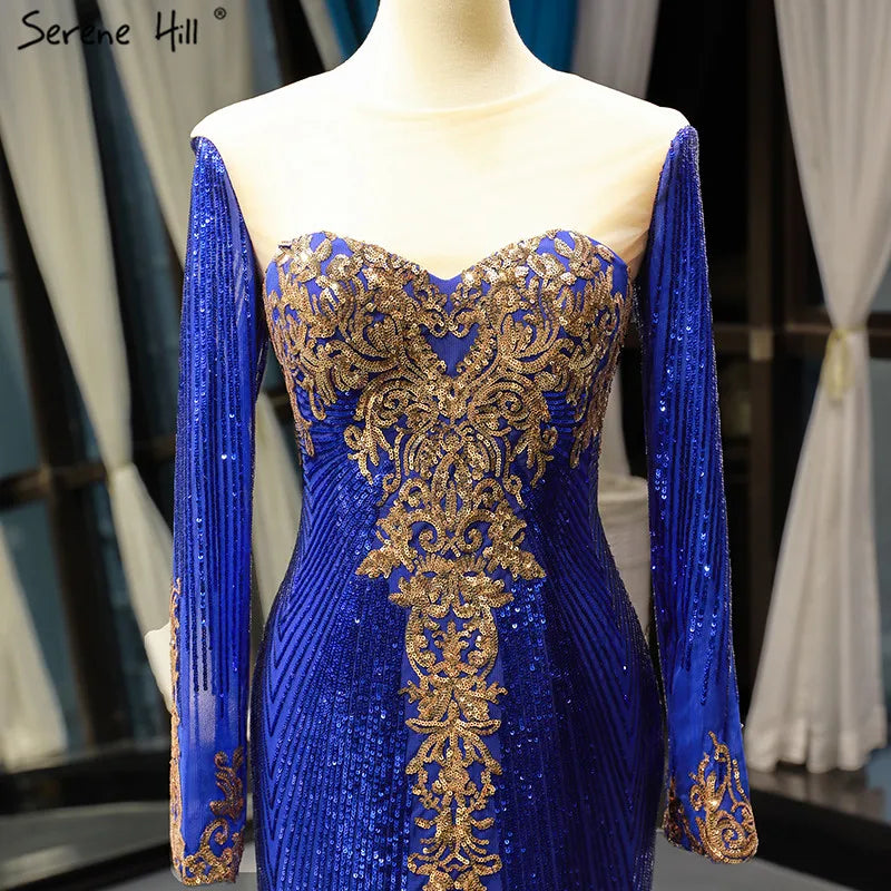 Dubai Blue Sequined Sexy Wedding Dresses 2024 Removable Long Sleeves Luxury Bridal Gowns Real Photo HM66787 Custom Made