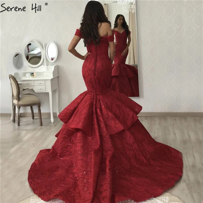 Red Newest Off Shoulder Sexy Wedding Dresses 2024 Appliques Ruffles Fashion Sexy Mermiad Bridal Gown Real Photo HM66614