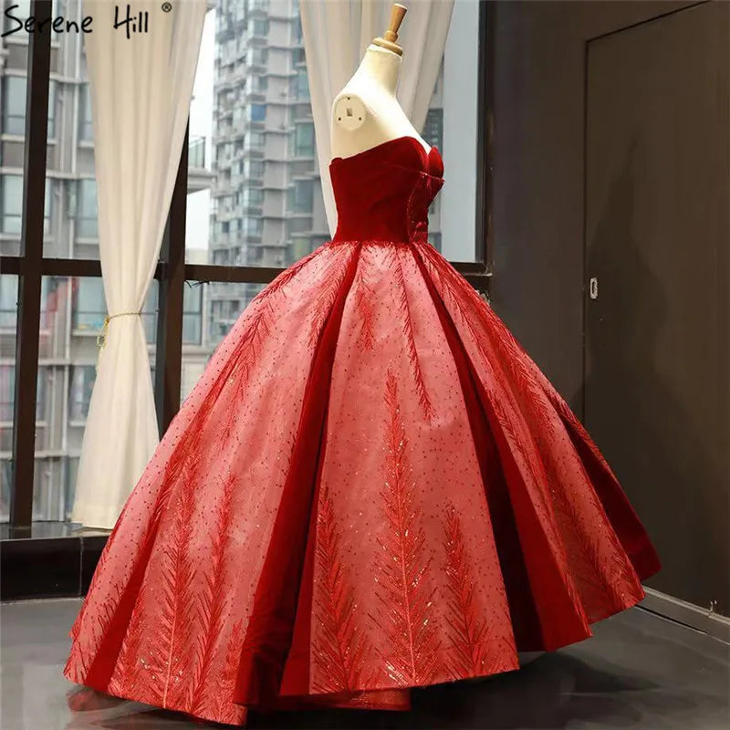 Wine Red Straplss Sexy High-end Wedding Dresses 2024 Vintage Luxury Off Shoulder Sequined Bride Gown 66743 Custom Made