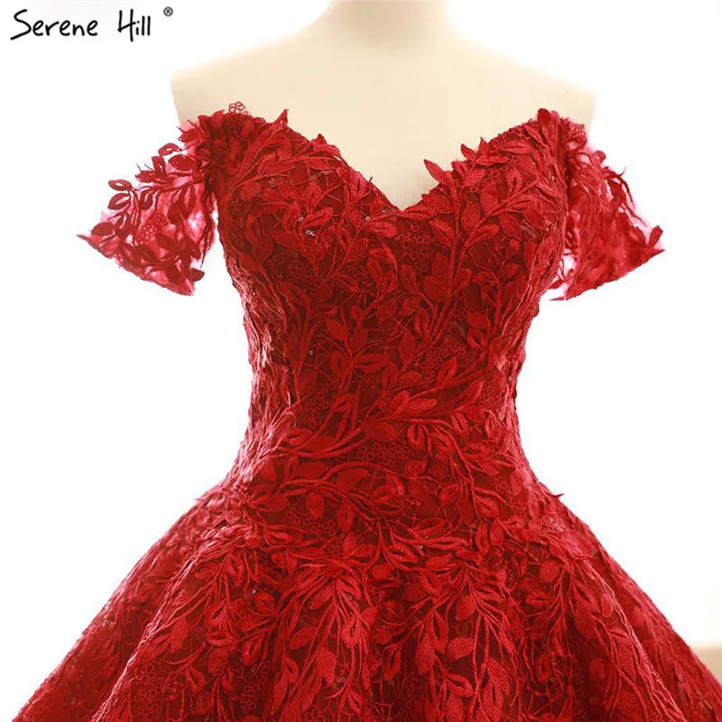Dubai Designer Red Strapless Sexy Wedding Dresses Fashion Vintage Appliques Sequined New Bride Gowns 2024 Serene Hill HM66601