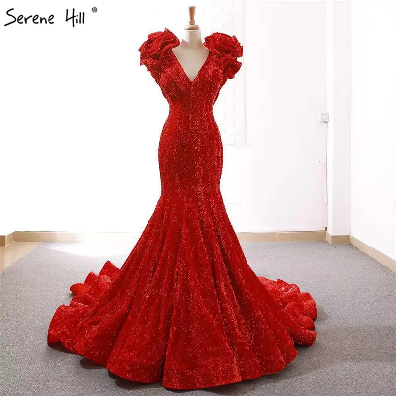 Red High-end Deep V-Neck Sleeveless Wedding Dresses Sexy Slim Sequined Mermaid Bridal Gowns 2024 Real Picture HM66736