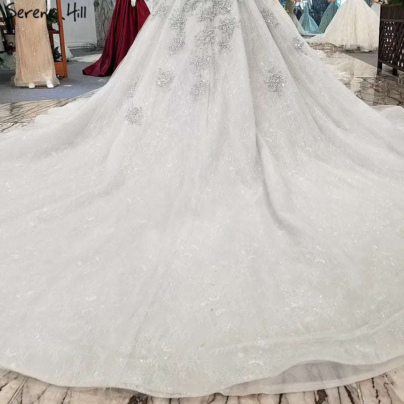 Grey Long Sleeves Luxury Sexy Wedding Dress With Beading Sequined Beading High-end Vintage Bridal Gowns 2024